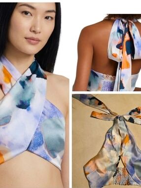 River Island Watercolor Floral Halter Crop Top 🌸